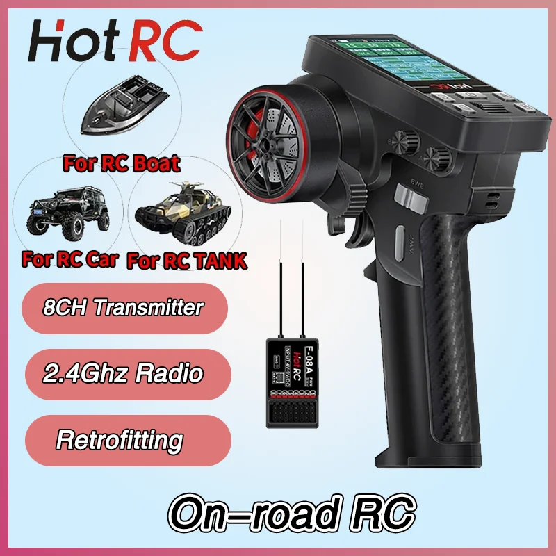 

HOTRC CT-8B-8CH Transmitter Remote Controller 2.4Ghz Radio for RC Model Cars, Boat, Aircraft Quadcopter Retrofitting Accessories