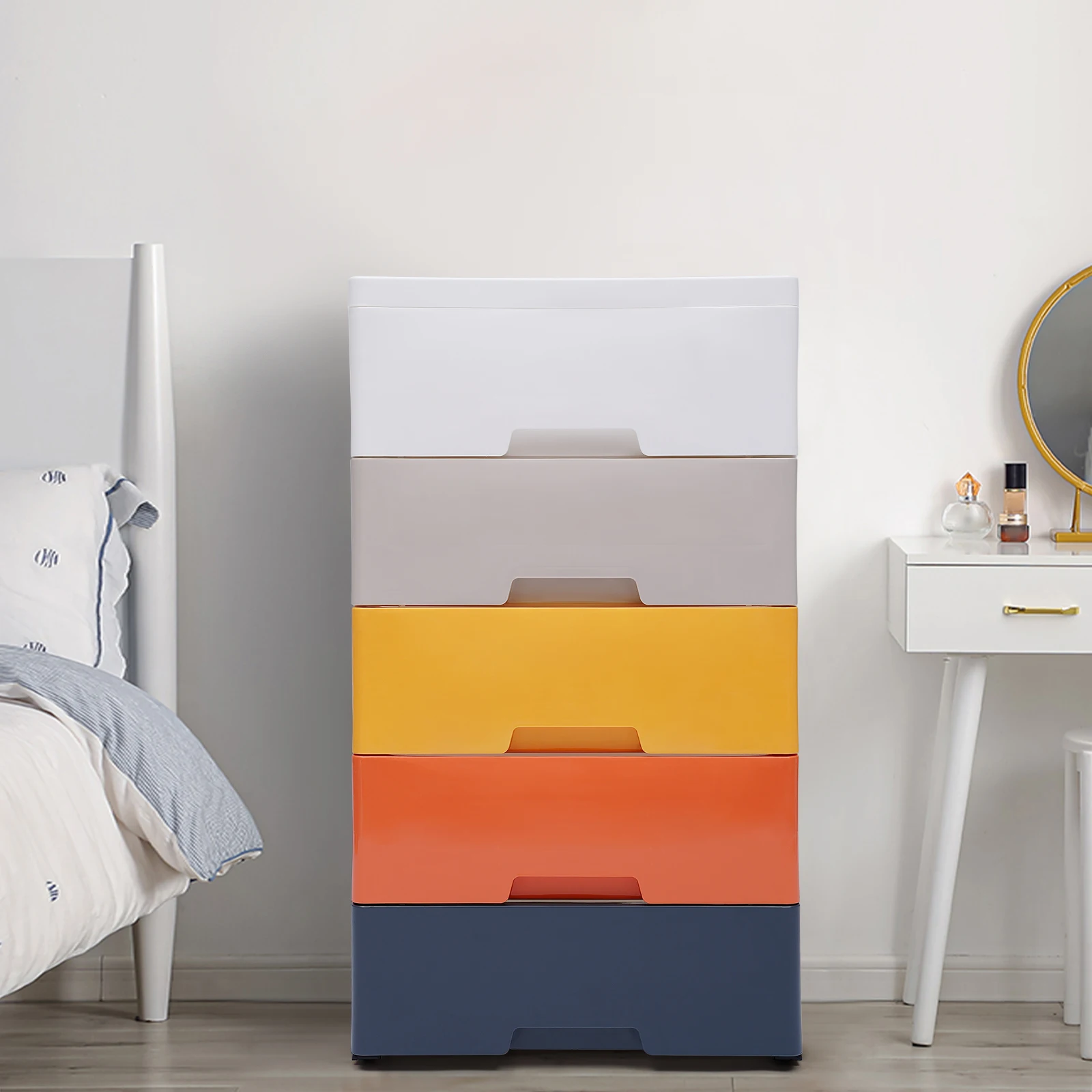 Armoire de Rangement Verticale Empilable en Plastique, Tour de Rangement des Vêtements, Commode de la Chambre à Coucher, Grande Petite Poitrine