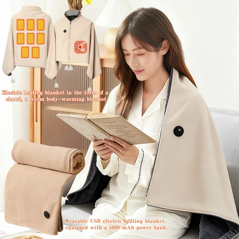 

Portable Heated Shawl Zipper Electric Warm Shawl With 3 Gears Thickened Electric Blanket For Camping Office Outdoor Travel