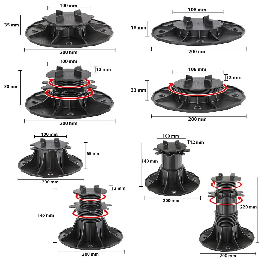 1PC Black Polypropylene Pedestal Bearing Weatherproof Slab Bearing Height-adjustable Terrace Bearing Easy to Use Decking Boards