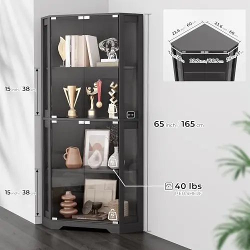 Corner Display Cabinet with Glass Doors, 65