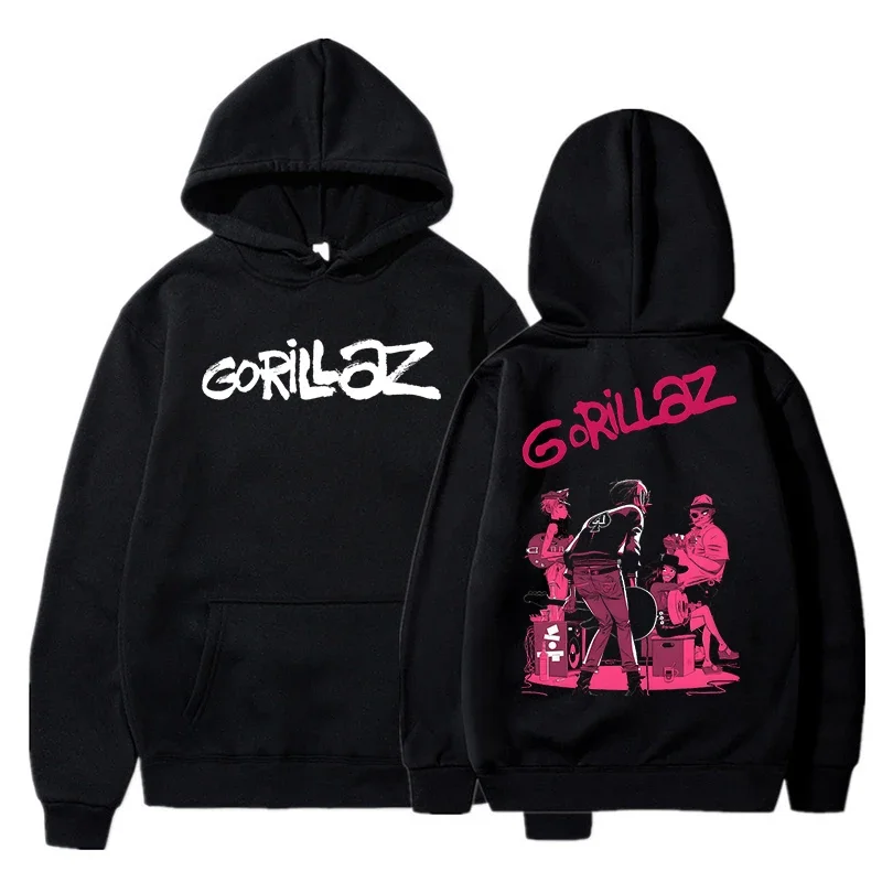 سترة بغطاء للرأس للنساء والرجال مطبوعة من Gorillaz بلوفرات للخريف والشتاء بأكمام طويلة وفضفاضة وناعمة معطف ملابس الشارع