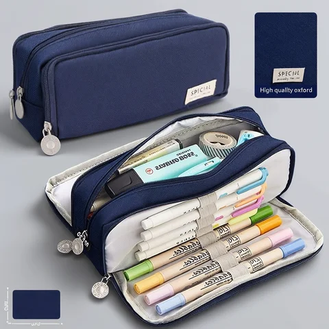 Pencil Case Large Space Storage 3 Compartment Pouch Double Side Opened Student Stationery Desk Organizer School Supplies