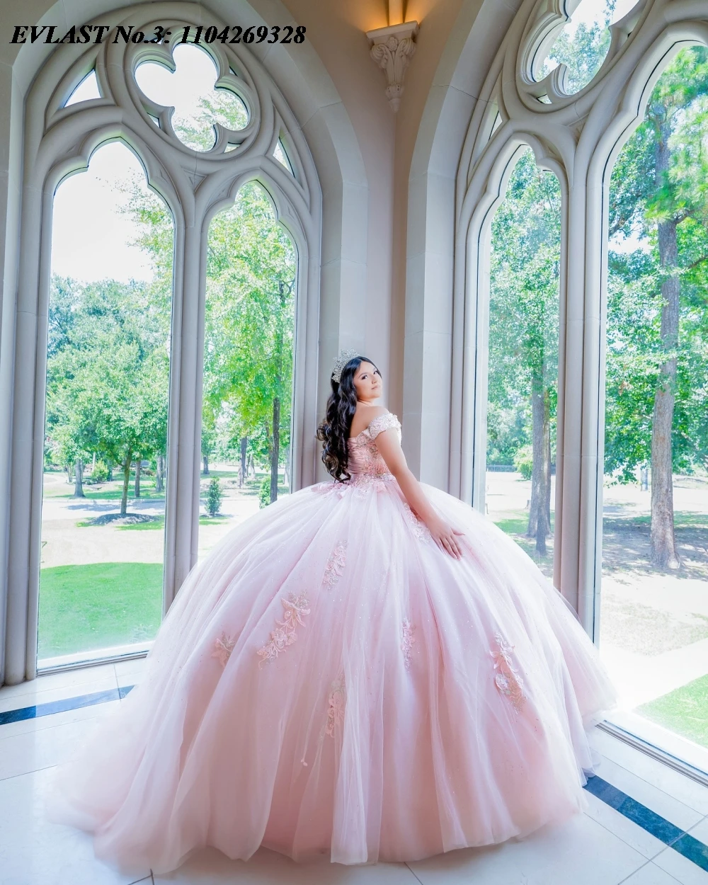 EVLAST Maßgeschneidertes errötendes rosa Quinceanera-Kleid, Ballkleid, Spitze, Perlenstickerei, Tüllkorsett, Sweet 16, Vestido De 15 Anos E3Q396