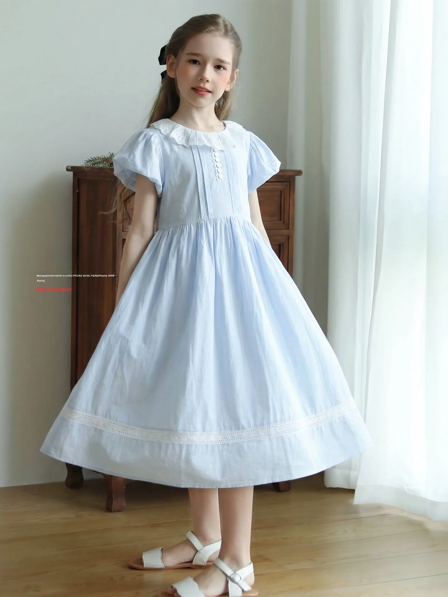 vestido-holgado-de-algodon-puro-estilo-princesa-para-ninas-manga-abullonada-falda-larga-cintura-alta-suave-y-comodo-para