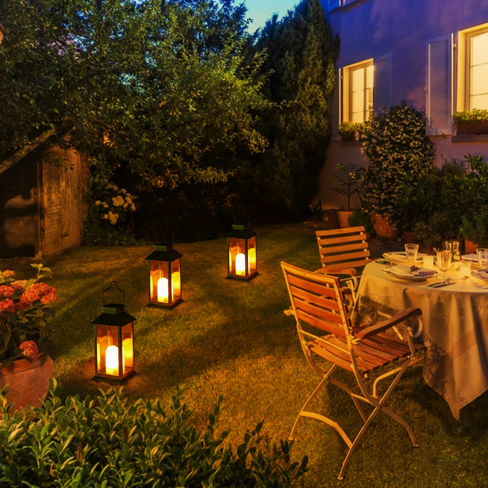 

Solar Powered Lantern Lights with LEDs Flameless Candle Outdoor Garden Hanging Lanterns Decorative for Table Backyard Party