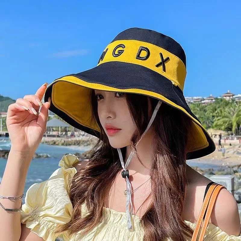 2022 New Female FranceTrendy Sunscreen Hat Big Brim UV Protection Beach Sun Cap Trip Double-sided Top Women Sun Hats