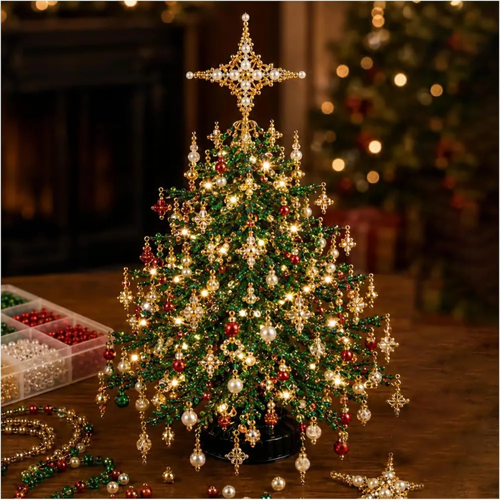 Handmade Bead Weaving Beaded Christmas Tree Kit Crystal Bead Material Multi-Color Beads DIY Christmas Tree Craft Kit