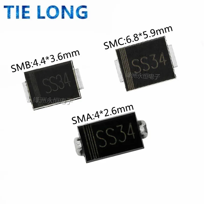 20PCS SS34 SMA SMB SMC 1N5822 IN5822 3A 40V DO-214AB SMD Schottky diode