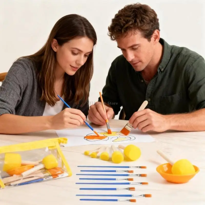 

Beginner Friendly Decorative Art Set Contains 16 Sturdy Brushes Plastic Texture Suitable for Various Crafting Activity