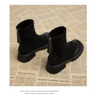 2025 Autumn New Women's Ankle Boots - Retro Panel Round Toe Side Zipper Chunky Heel Fashion Short Boots for Women - Image 6