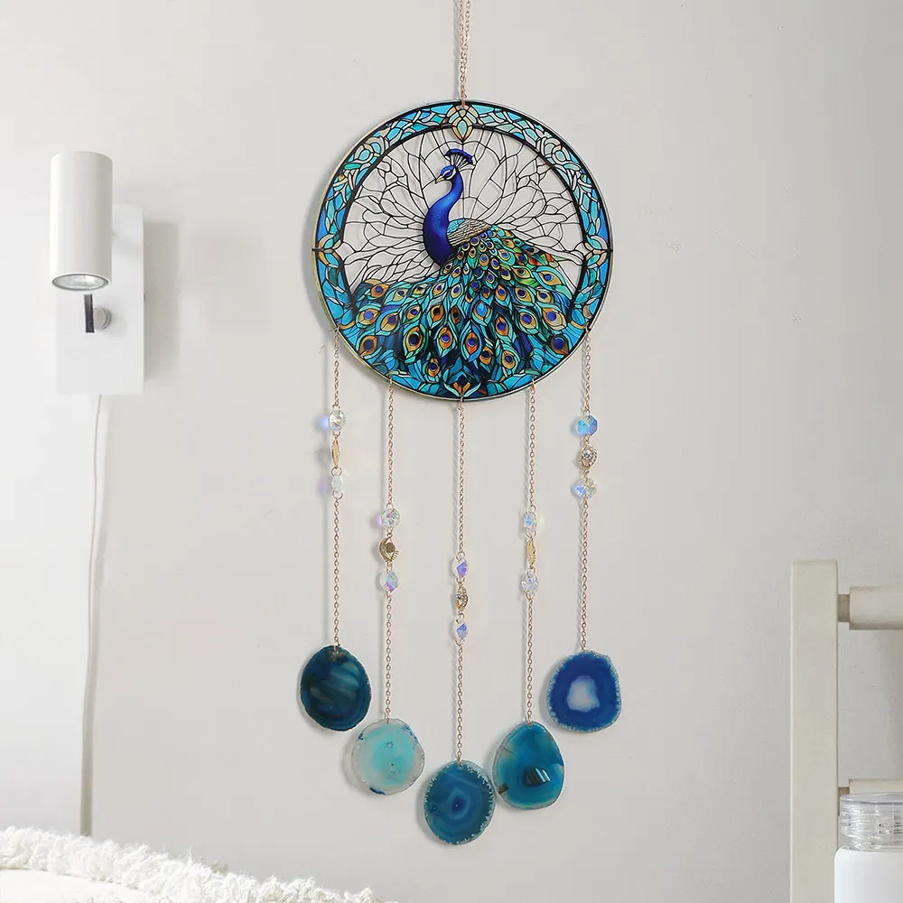Peacock Sun Catcher Agate Piece Crystal Dream Catcher Pendant Sky Balcony Wall Acrylic Decoration Pendant