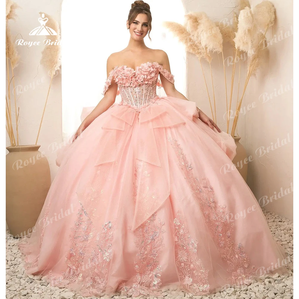 

Luxury Princess Applique Quinceanera Dress Off-the-Shoulder Junior Prom Dress Bow Ball Gown 16 Gown Ceremony Customized