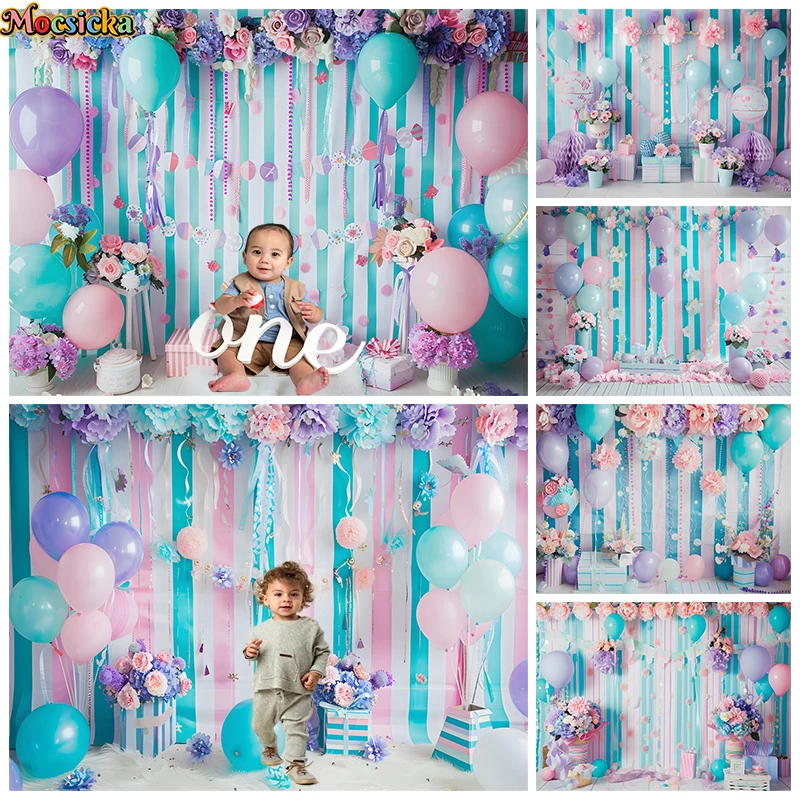 

Happy Birthday Photographic Backgrounds Balloon Flower Wall Wedding Baby Newborn Photography Backdrop Party Decoration Photocall