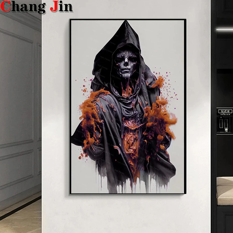 5D Diy Diamond Painting Dark Splash Ink Colored Skeleton Cross Stitch Diamond Art Skull Embroidery Mosaic Home Decor Gifts