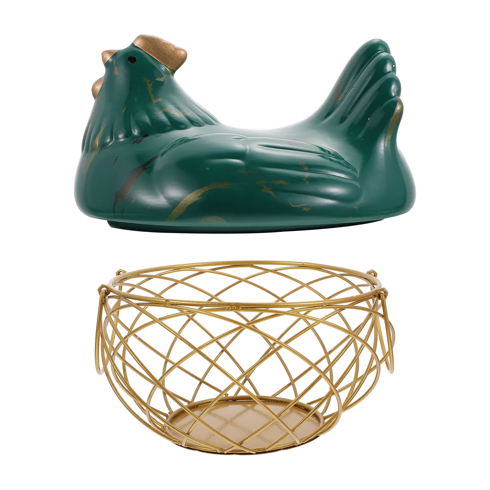 1Pcs Chicken Shaped Egg Basket Iron Wire Ceramic Material Multifunctional Storage Basket Kitchen Fruit Snack Organizer