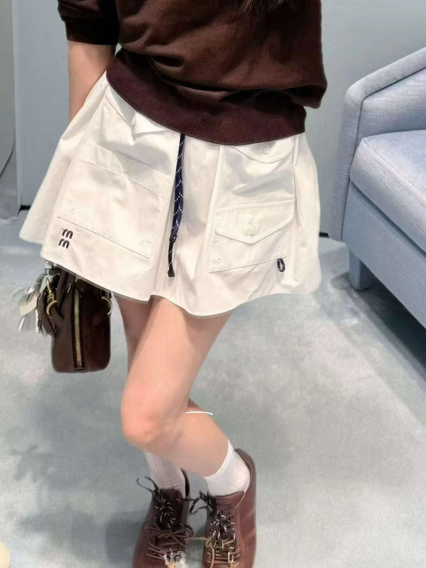 Special Offer 26SS Letter Embroidery Anti-Aging Girl Feel Half-length Short Skirt Women Drawstring Cotton A-line Skirt