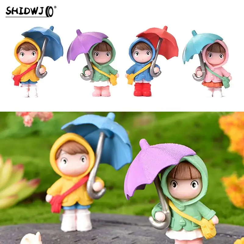 1/4Pcs Car Cute Umbrella Girl Doll Micro Landscape Handcrafted Fairy Garden Desktop Figurines Home Decor Ornament Craft Gift