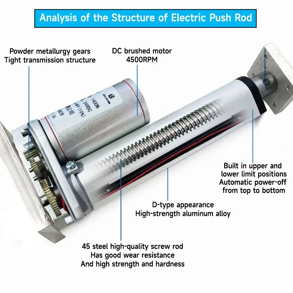 1000N Linear Actuator Electric Push Rod DC12V 24V Linear Motor With Fixed Upper and Lower Plate For Solar Tracker Window Opener