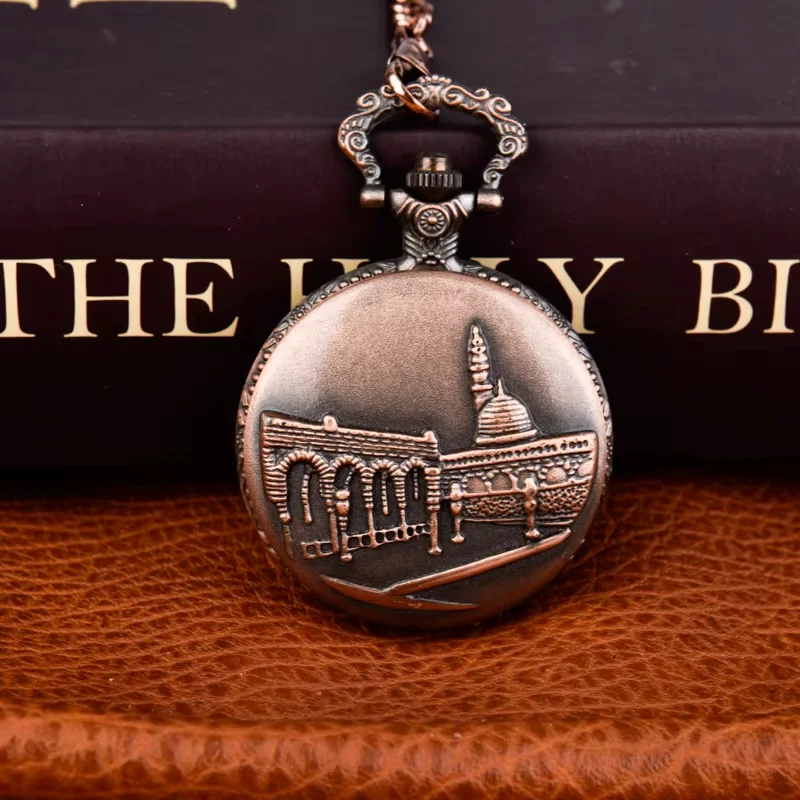 Ancient red pocket watch large thick chain retro castle pocket watch clamshell wall watch alloy pocket watch