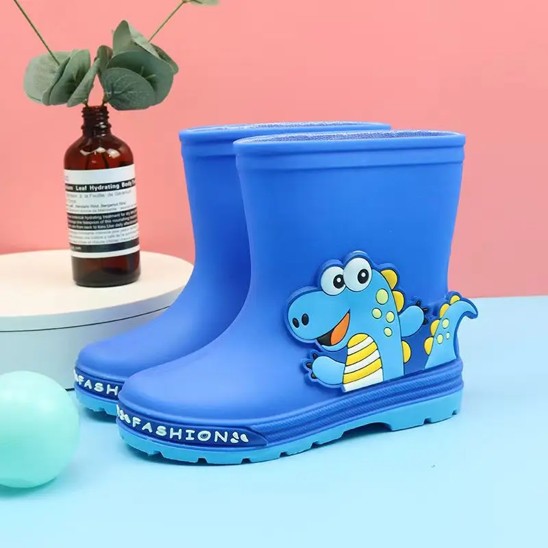 Children's Four Seasons High Top Cartoon Rain Shoes Boys And Girls Thick Sole Non Slip Detachable Cotton Cover Water Shoes