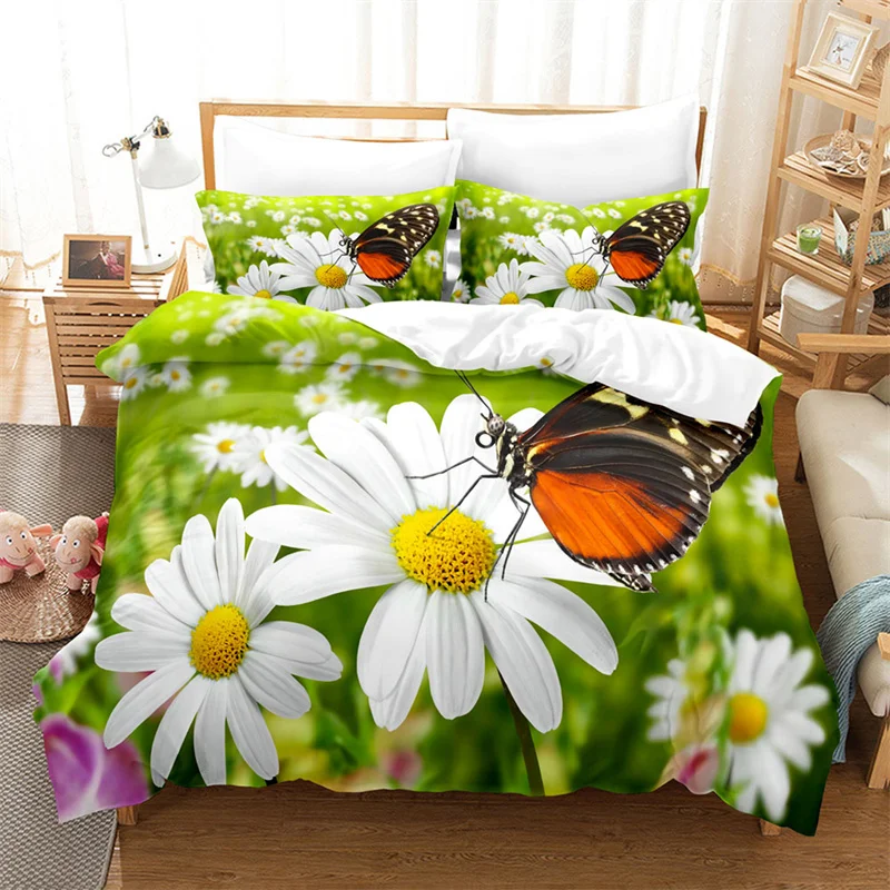 Daisy Butterfly Bedding Set Lovely Kid's Duvet Cover Boys, Quilt Cover Girls Room Gorgeous Bedding King/Queen Duvet Cover Set