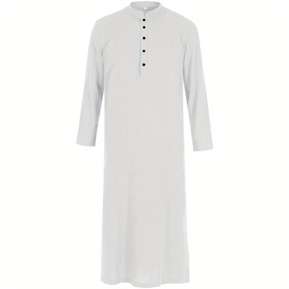 Jednokolorowa sukienka koszulowa z długim rękawem i guzikami Casual Abaya z okrągłym kołnierzem w stylu Bliskiego Wschodu Długa i luźna - dopasowana