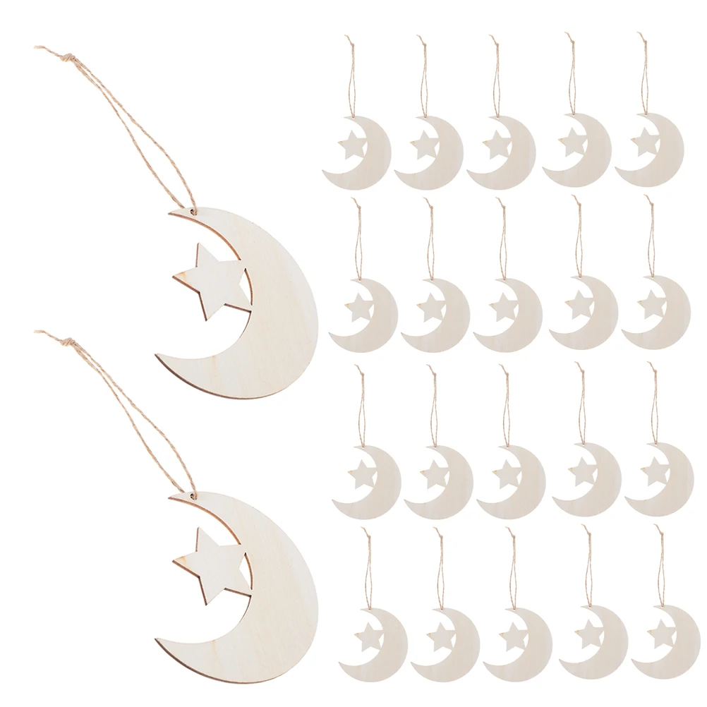 

40Pcs Unfinished Wood Moon Star Slices Natural Cutouts DIY Crafts Shower Nursery Room Decoration Small Wood Stars