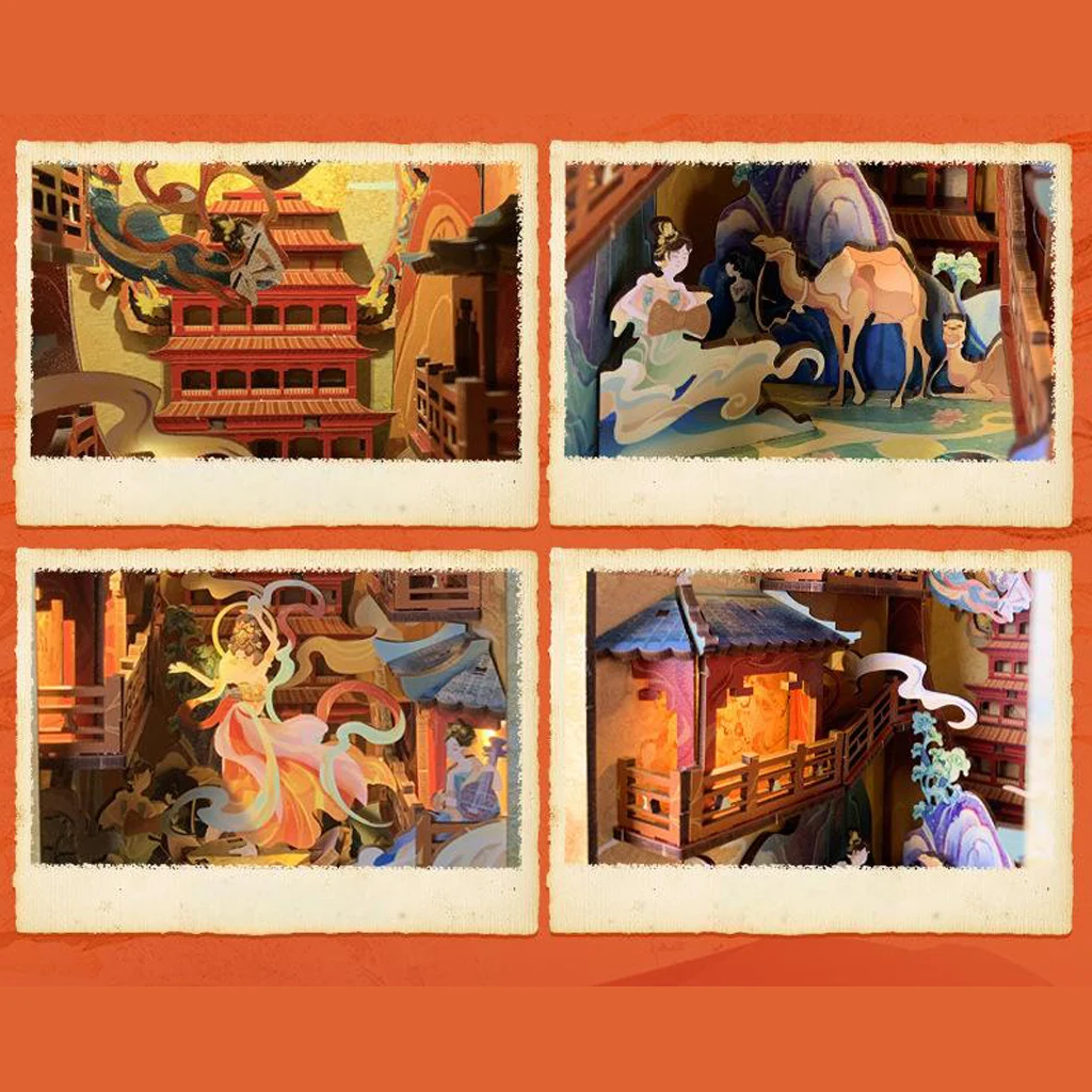 OUZEY 3D 나무 책장 DIY 키트 - '천상의 춤' 중국 고전 스타일, 날아다니는 아파사라 모델, 문화 창작물