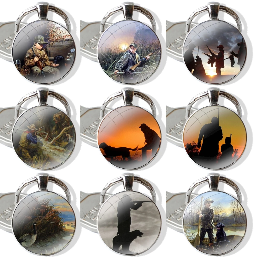 Keychain Glass Cabochon Metal Pendant Classic Men\'s Women\'s Keyring Duck Hunting Cool Logos Classic