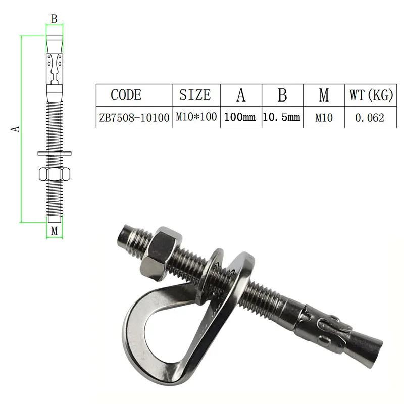 Parafuso de Ancoragem para Escalada 25KN e Parafusos de 10mm em Aço Inoxidável para Instalação de Rede de Resgate e Equipamento Externo