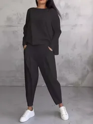 Fall Casual Two Piece Set Women's Irregular Long-sleeve Sweatshirt Harem Pants Suit Sporty Black Sports Pants 2 Piece Set Women