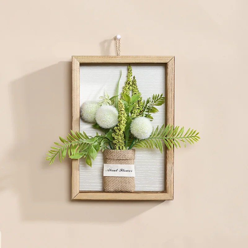 1PC-23CM artificial hairball.Lotus grass picture frame.indoor living room wall hanging decoration simulation flower wood frame