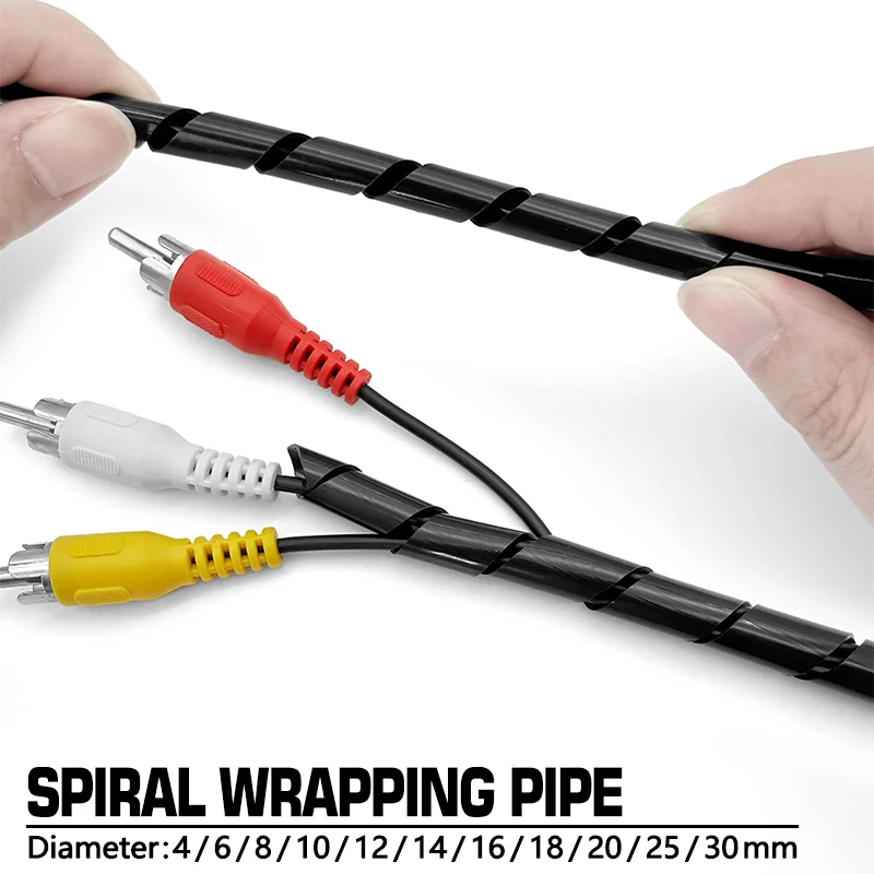 

Black/White Expandable Wear-Resistant PE Cable Sleeve 4-30mm Insulated Spiral Wrapping Tube Wire Organizer for DIY Electronics