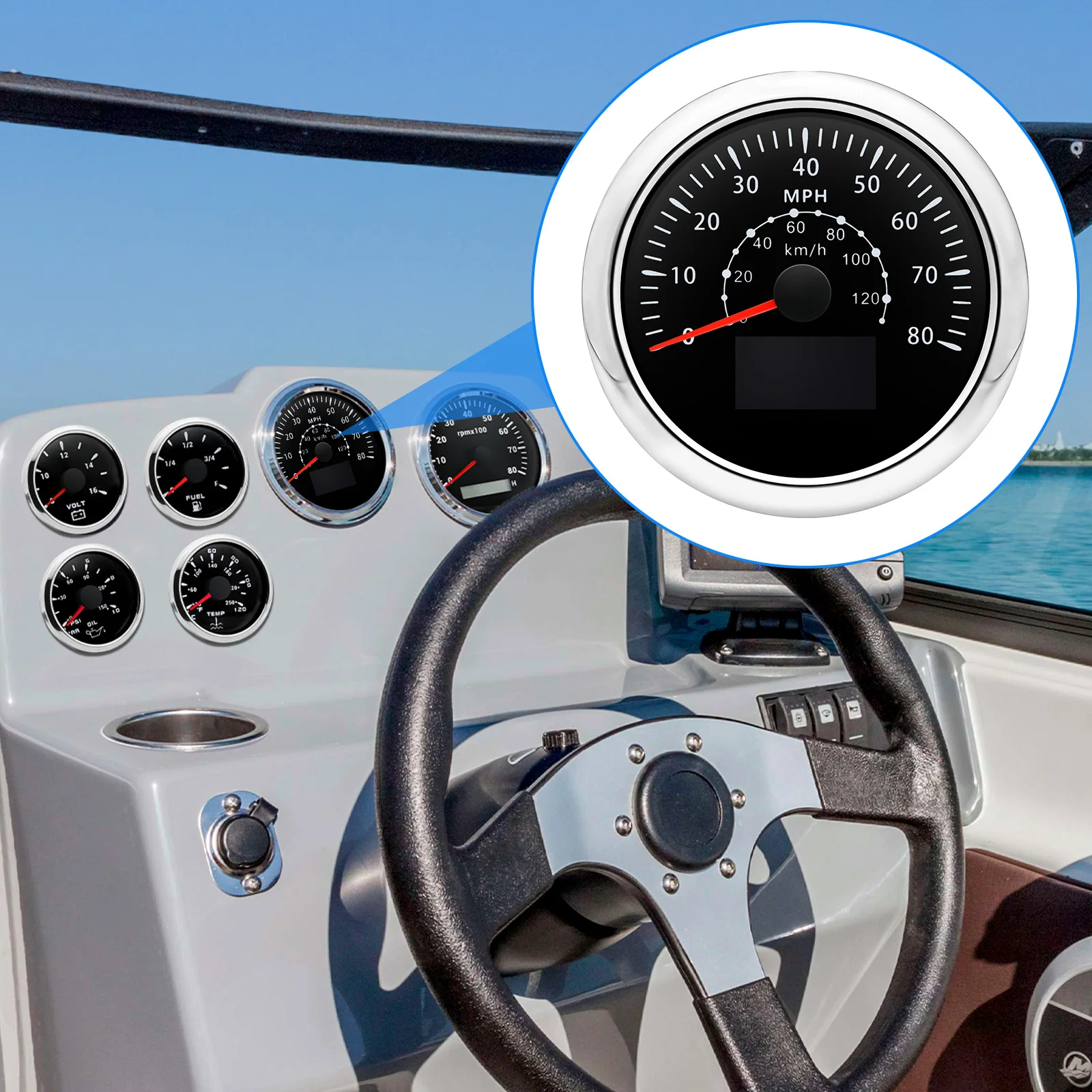 ZNFJH 7 Color Light 120KMH,240KMH,300KMH,80MPH,160MPH,200MPH 85mm GPS Speedometer Gauge with Antenna COG TRIP ODO Auto Car Boat