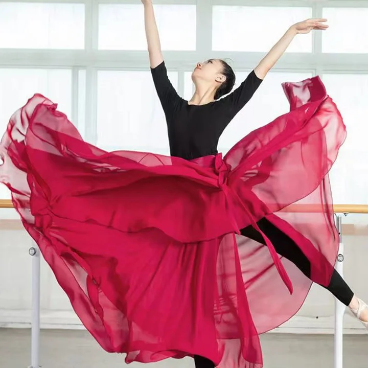 2022 Herfst en Winter Vrouwen Buikdans Chiffon Paars Lace up Ballet Klassieke Dansvoorstelling Elegante Praktijk Lange Rokken