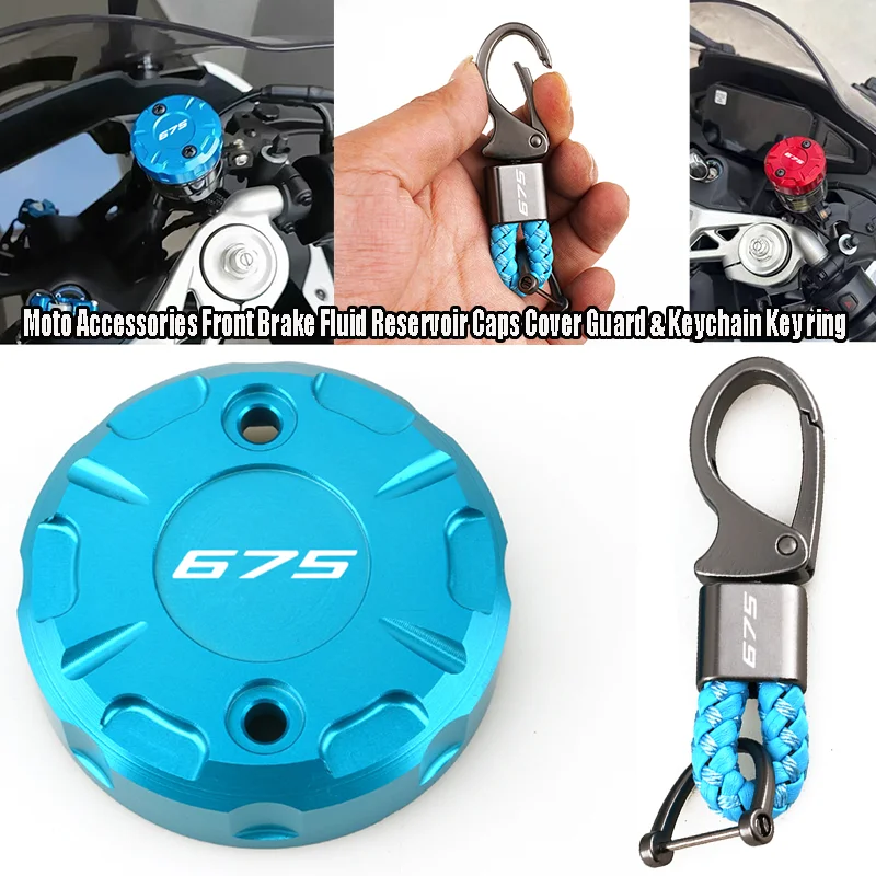 

For CFMOTO 675 SR/SRR/SS/NK/MT 675SR 675NK 675SR-R Moto Accessories Front Brake Fluid Reservoir Caps Guard & Keychain Key Ring
