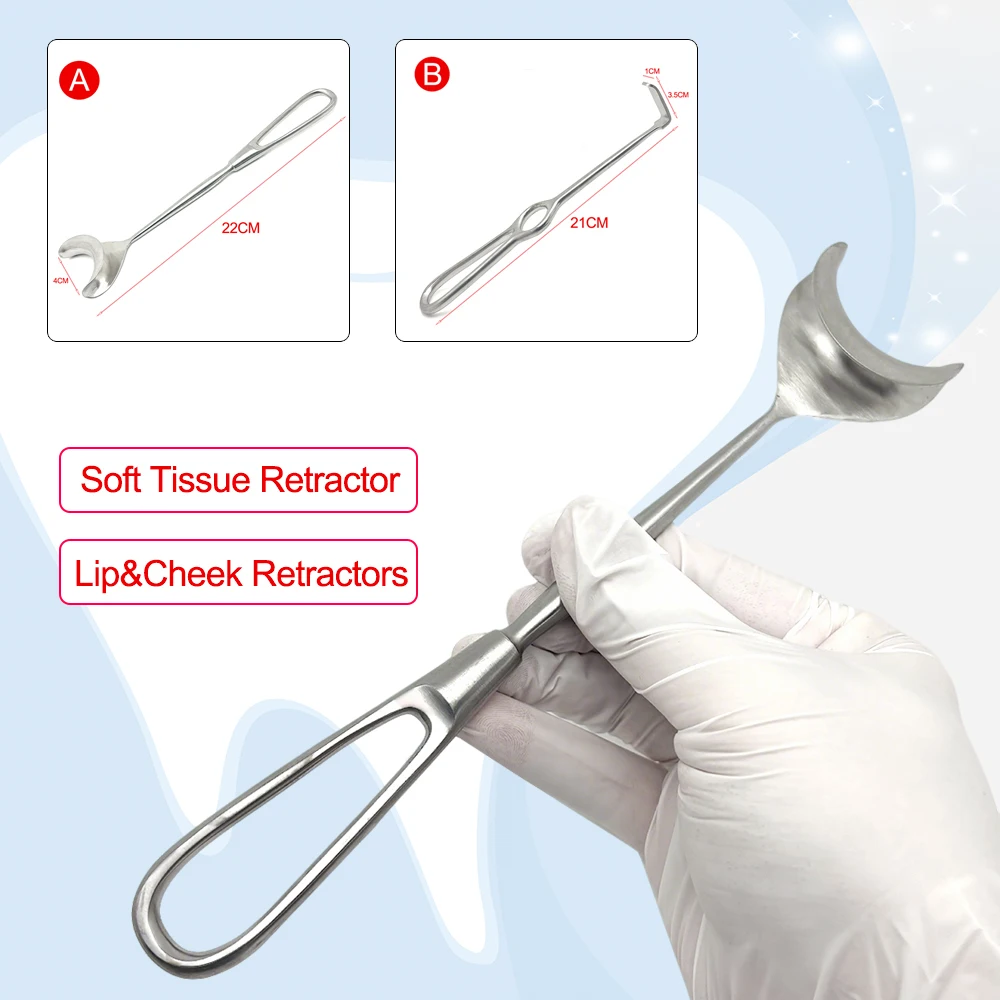 Maxillofacial Soft Tissue Retractor with Upper and Lower Bends for Dental Implant and Oral Surgery