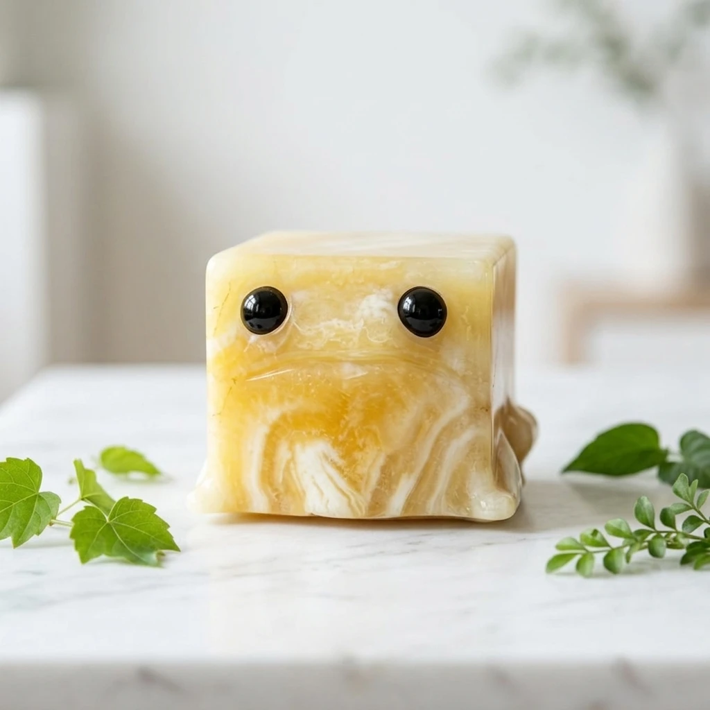 1pc Yellow calcite frog carving Suitable for Birthday Gift, Crystal Cave for Gem Collectors，Suitable for Home And Office Decor