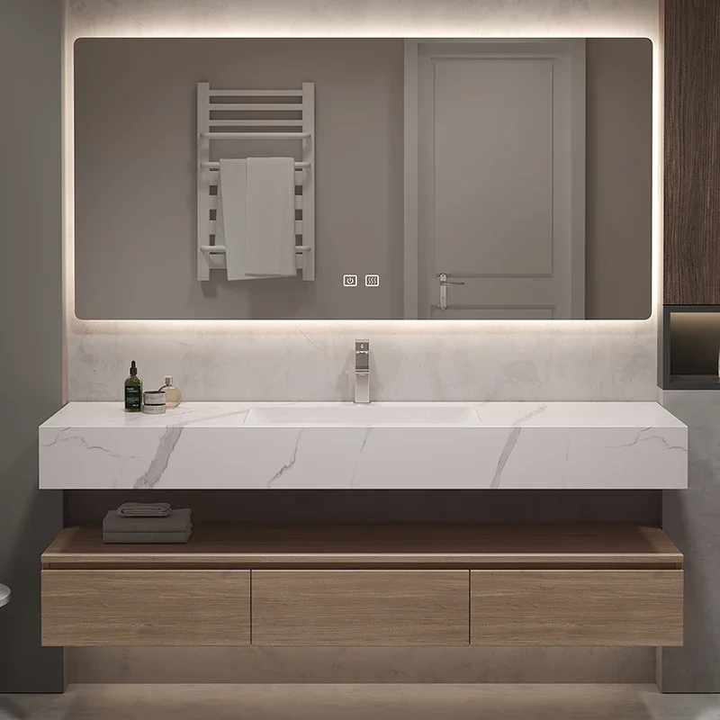 Bathroom Cabinet Combination Homestay  Wood Double-layer Integrated