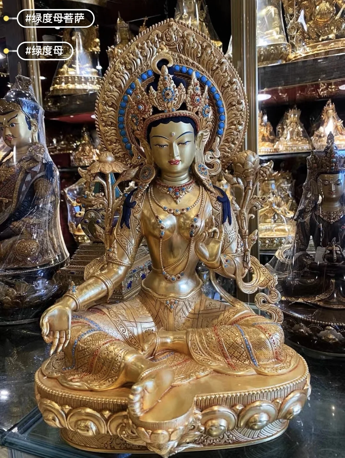 

48CM large High quality Buddhism gilding Green Tara Guanyin Goddess Buddha brass statue HOME family effective