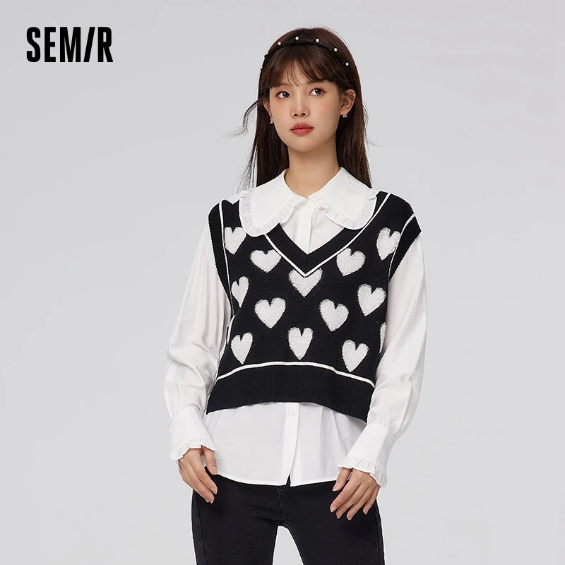 Semir Long-sleeved Shirt Women Doll Collar Love Vest 2023 Spring New Loose Shirt