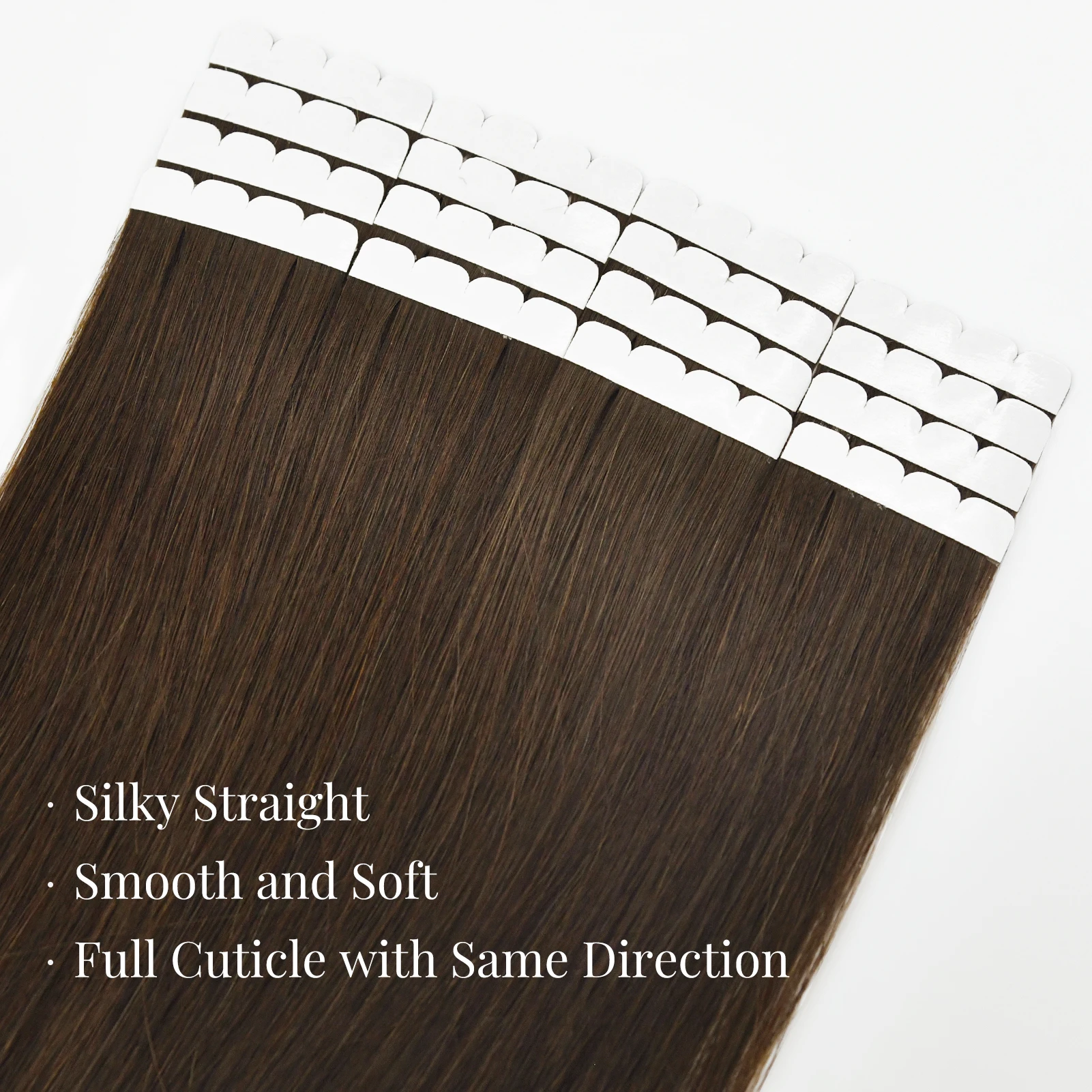 Vlasy 16pcs 4# Brown Mini Tape In 100% Human Hair Extensions Strap Seamless Invisible Straight Strap Human Hair Wigs 12''-24''