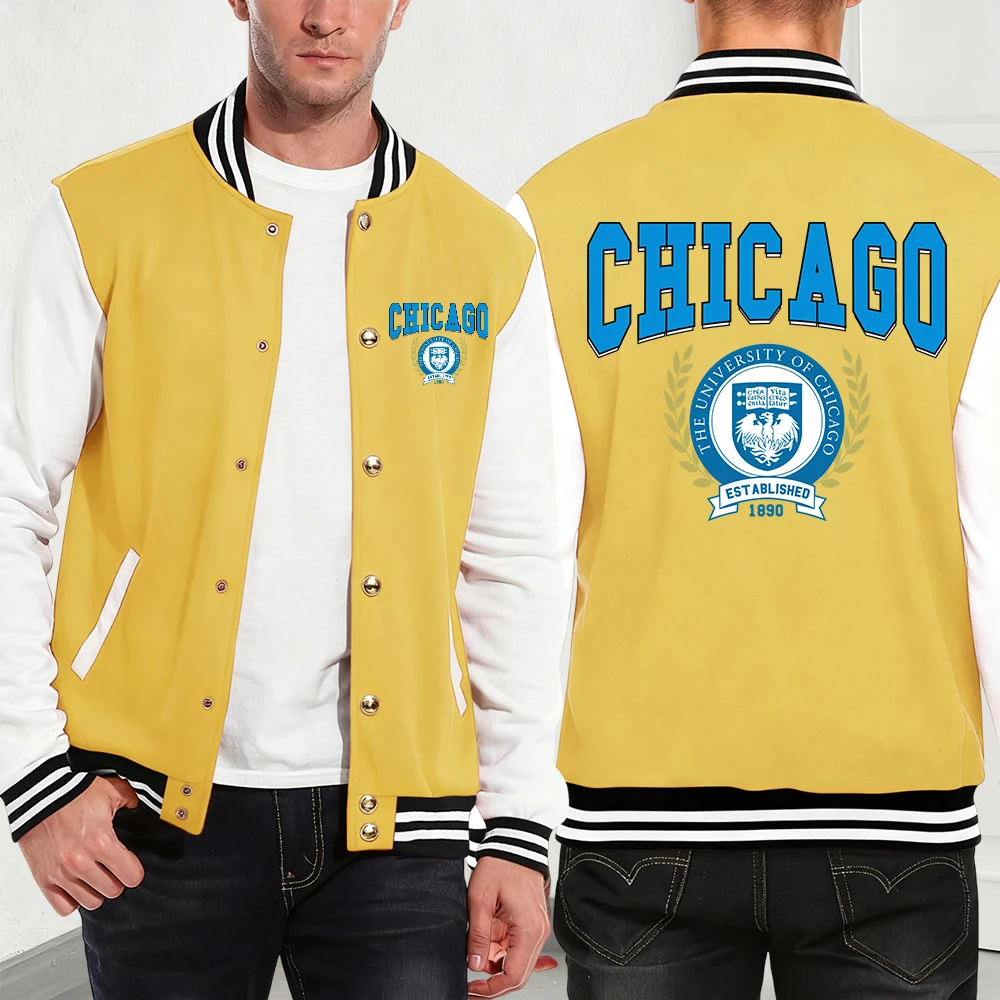 

Хлопковые пальто с принтом Университета Чикаго, мужские зимние флисовые теплые куртки, базовые бейсбольные майки с карманами, трендовая мужская уличная одежда