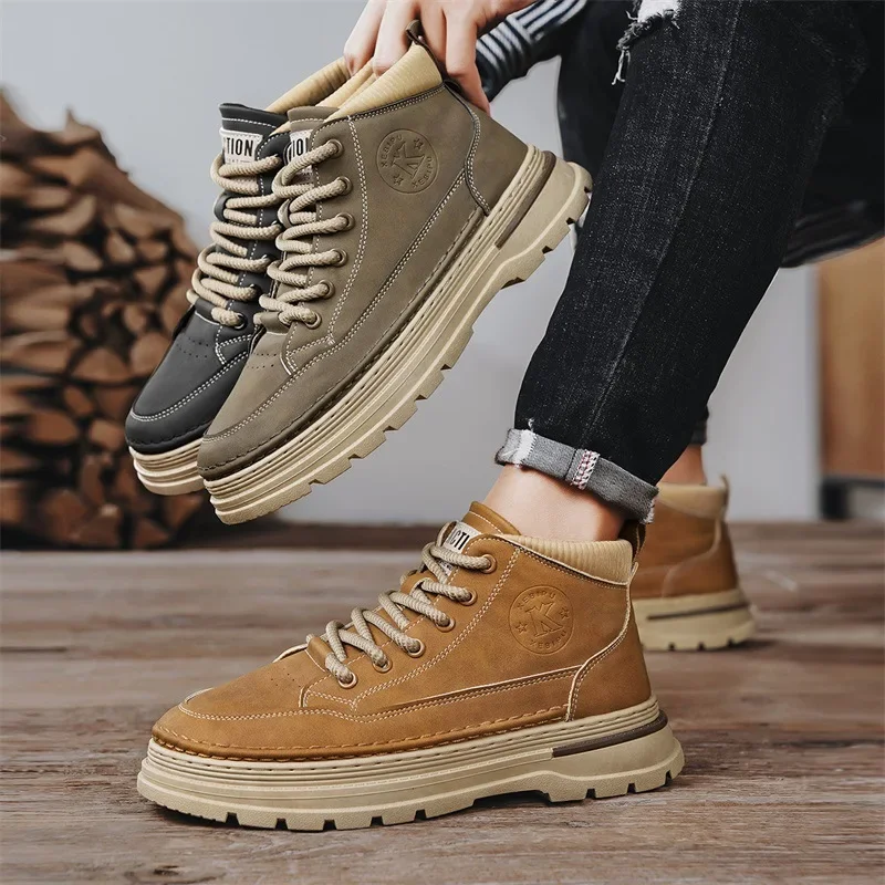 Fashion Men's Boots High Top Casual Sports Shoes for Men Designer Anti-Slip Ankle Boots Outdoor Thick Sole Men Working Boots New