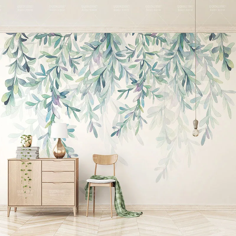 Customized product Photo Wallpaper Modern Green Leaves Watercolor Nordic Style Mural Living Room TV Bedroom 3D Fresco Home Decor