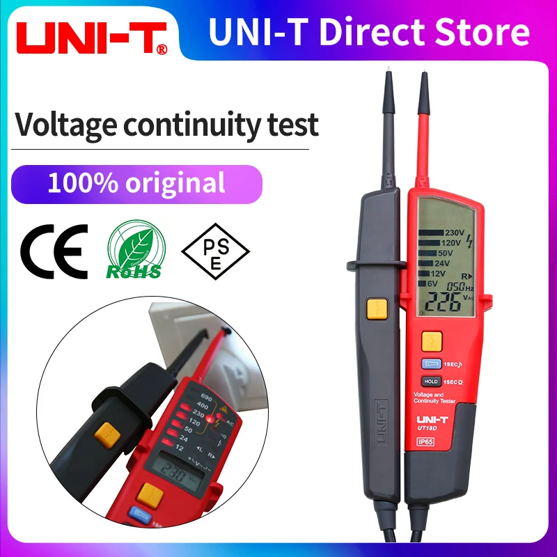 UNI-T cyfrowy woltomierz Tester UT18B UT18D AC DC ciągłość napięcia 690V wyświetlacz LCD 3 sekwencja faz RCD Tester elektryczny