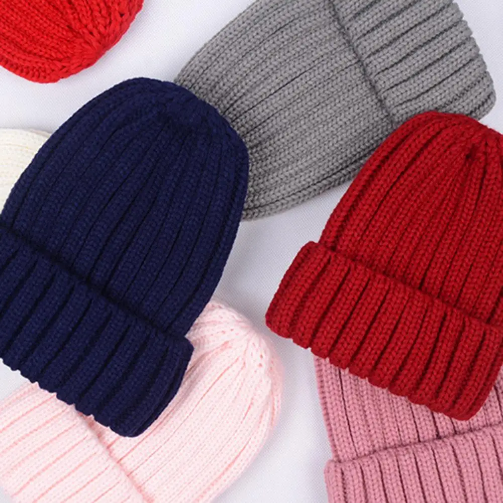 

Women Winter Hat Solid Color Thick Warm Knit Hat Brimless Ribbed Breathable Hat with Good Elasticity Headwear