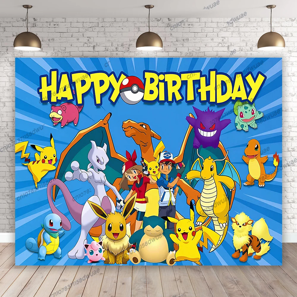 Pokemon Birthday Party Photo Backdrop Baby Shower Photo Background Party Cartoon Decoration Photography Backdrop