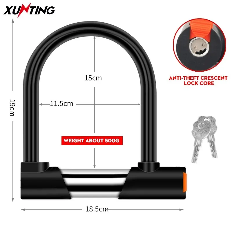 Xunting Bicycle U Lock MTB Road Bike Wheel Lock Anti-Theft Safety Motorcycle Scooter Cycling Lock Strong Bicycle Accessories